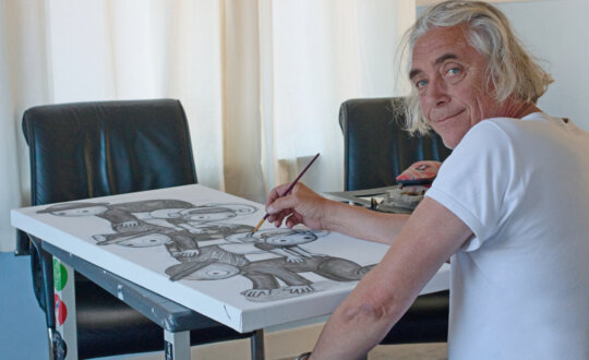 Jan-Willem Hament bezig aan een schilderij